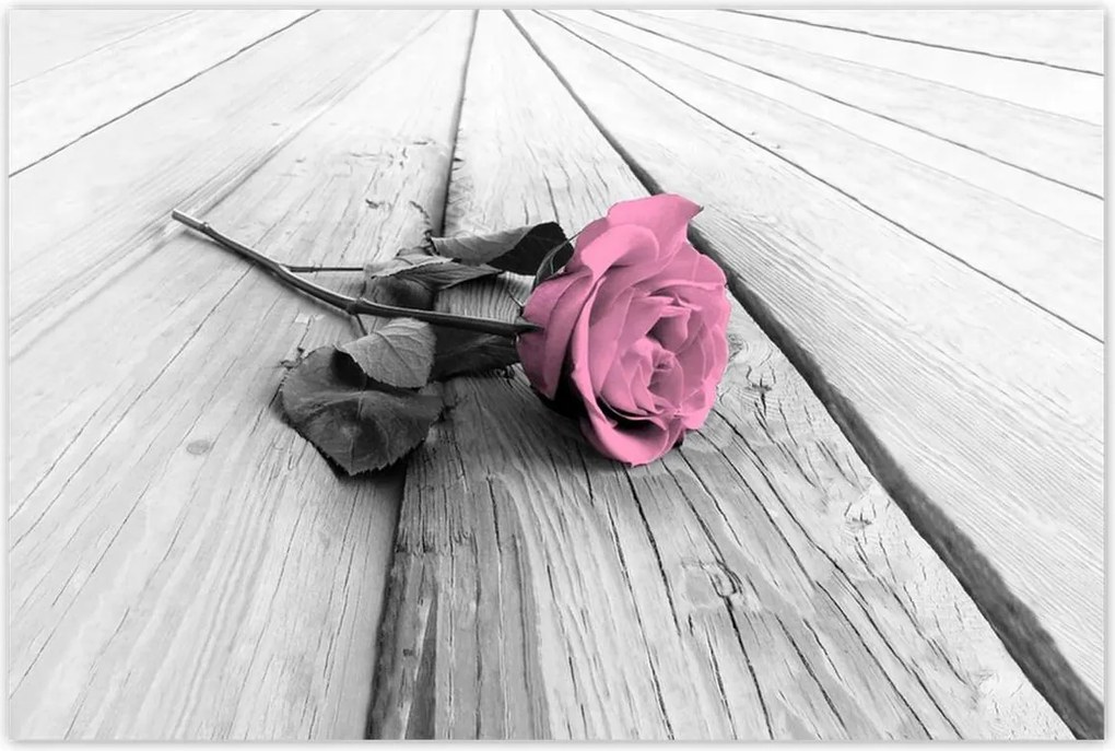 Poszterek 120x80 Rózsa világos deszkákon