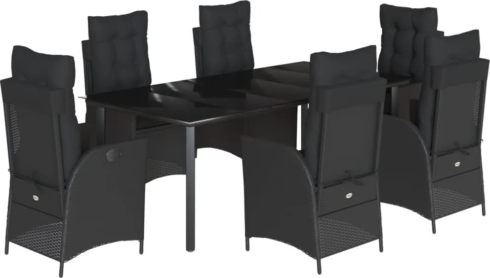 vidaXL 7 részes fekete polyrattan kerti étkezőgarnitúra párnával