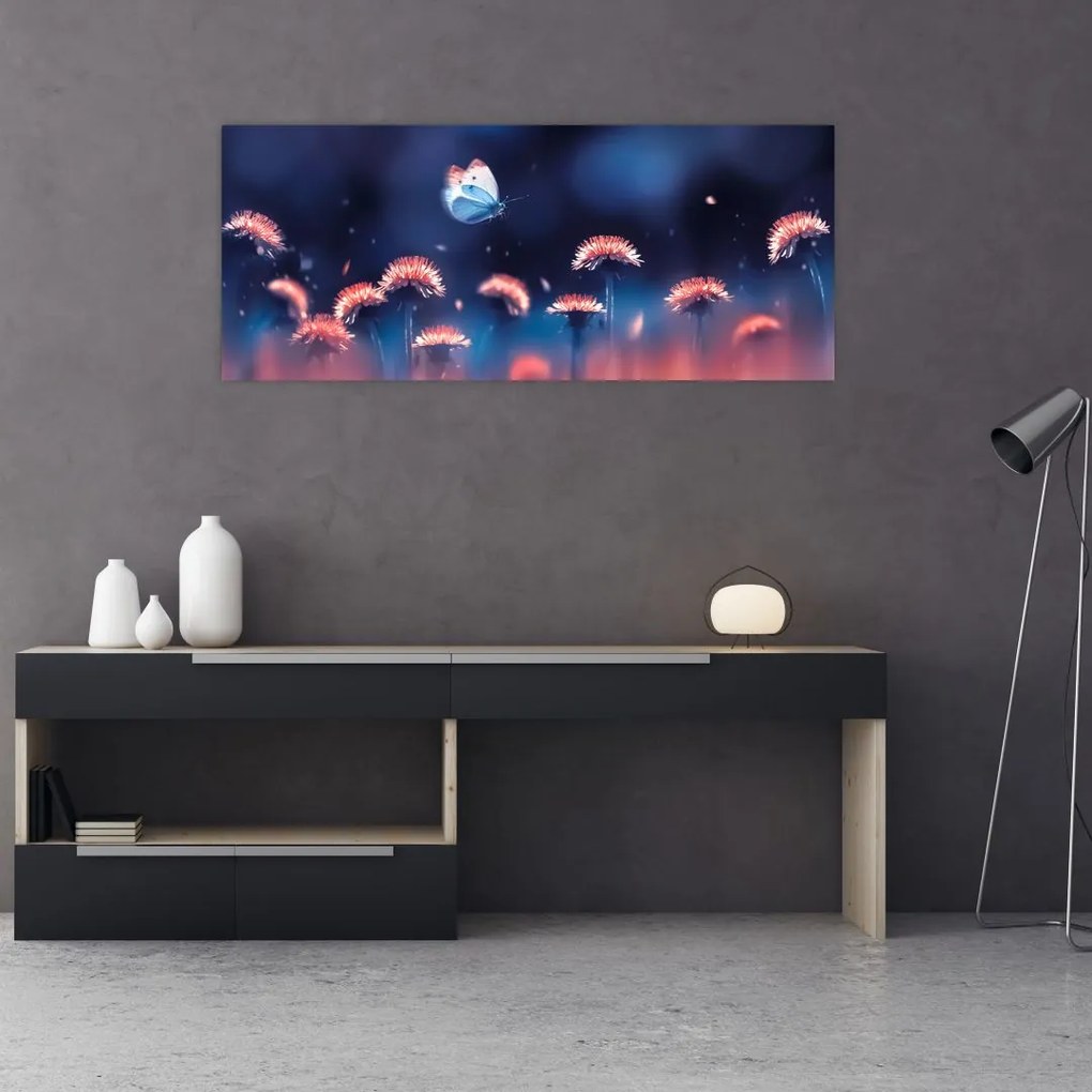 Pitypang képe kék pillangóval (120x50 cm)