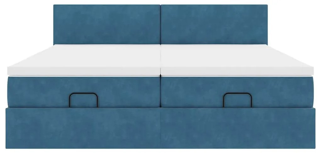Ottomán ágy matracokkal &amp; LED-ek Sötétkék 200x200cm bársony