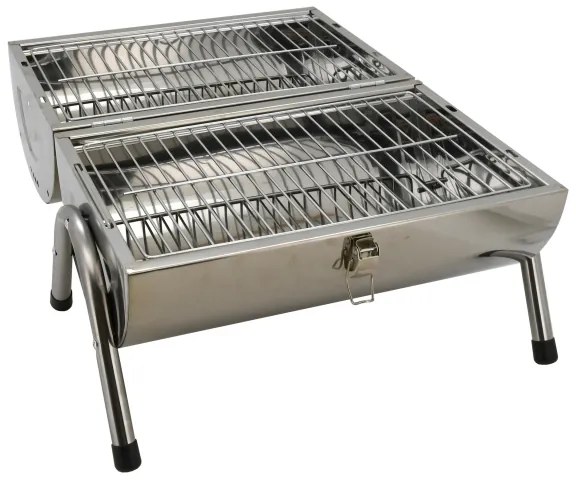 Hordozható faszén grill fényes króm