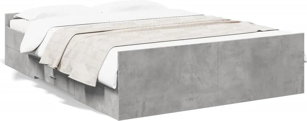 vidaXL betonszürke szerelt fa ágykeret fiókokkal 120 x 200 cm