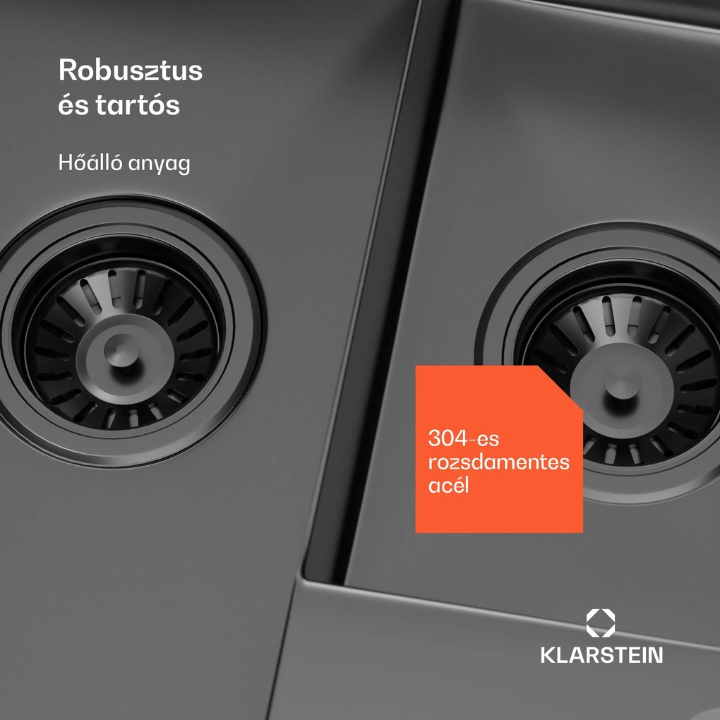 Klarstein TitanSteel konyhai mosogató, 61 x 50 cm, 2 mosogató, rozsdamentes acél, tűzálló