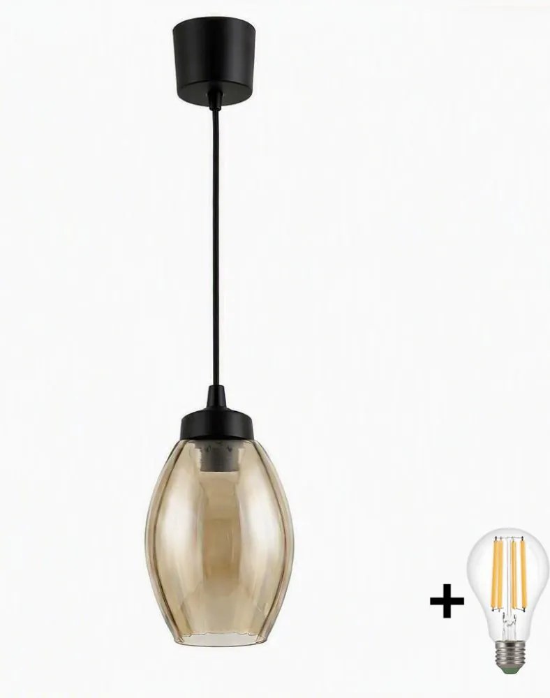 Brilagi - LED kábeles csillár R GLASS 1xE27/60W/230V Ø 17 cm fekete/füstszínű bézs