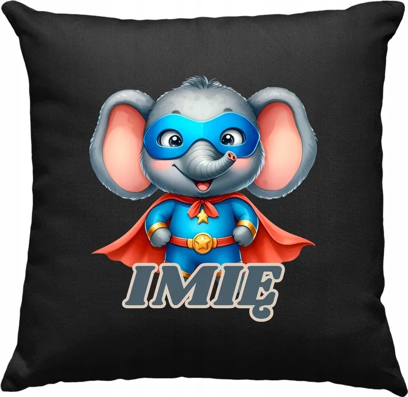 Gyerek párna Elefánt Hős +Név Fekete