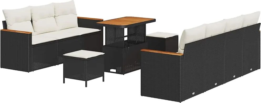 vidaXL Kerti Kanapé Szett párnával 14 pcs Fekete és Krém polirattan