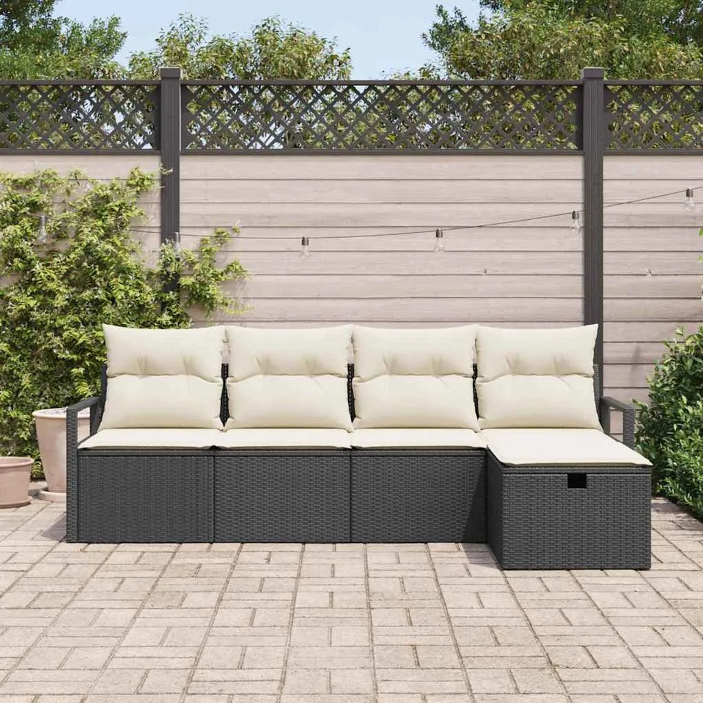 Kerti Kanapé Szett 5 pcs Fekete és krémszínű 230 x 117 x 85 cm