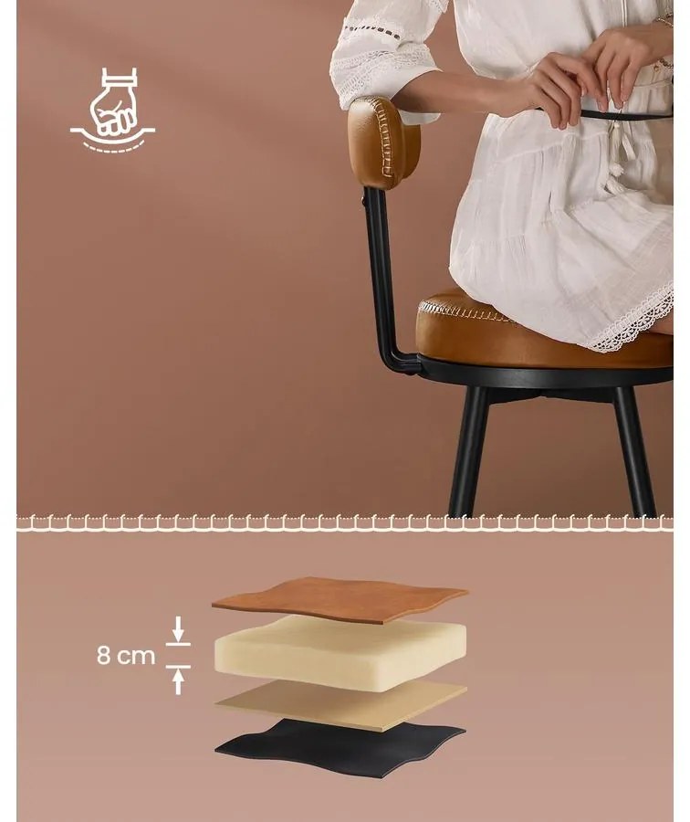 EKHO kollekció - Bárszékek 2 db forgó bárszék háttámlával műbőr varrással, karamellbarna