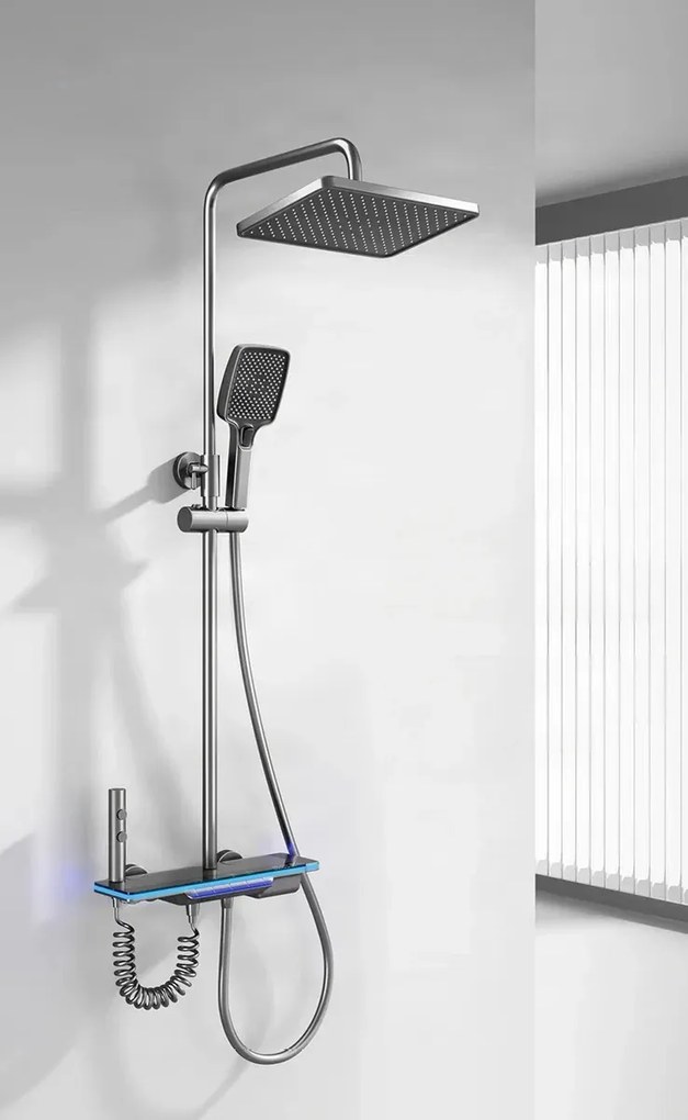 Zuhanyrendszer ELITE EDITION BSE1307 LED-világítással, masszázsfúvókákkal és vízeséskifolyóval, több színváltozatban — Fekete