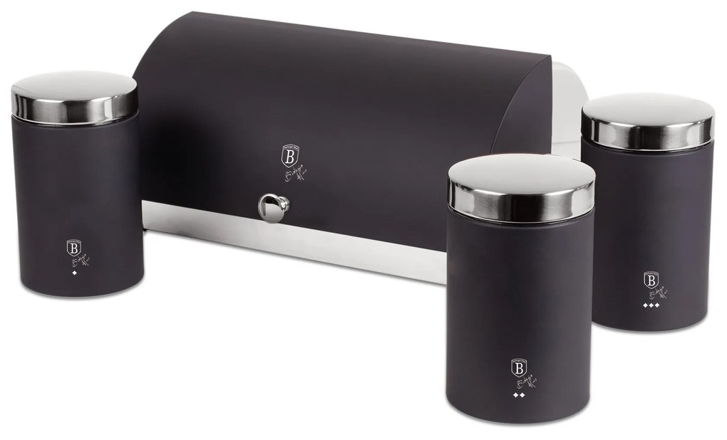 Matt fekete fém kenyértartó 3 részes fémdoboz tároló szettel Berlinger Haus Matte Black