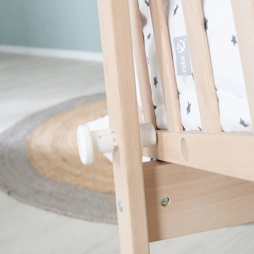 Natúr színű bükkfa gurulós-baldachinos bölcső 40x90 cm – Roba