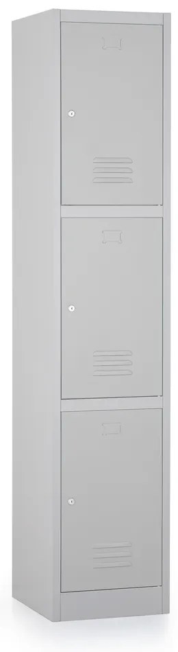 Fém szekrény - 3 doboz, 38 x 45 x 185 cm, hengerzár, szürke - ral 7035
