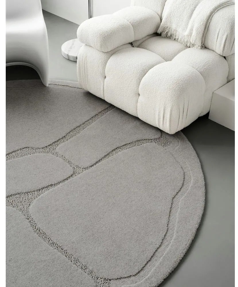 Szürke gyapjú kerek szőnyeg ø 200 cm Morphic Organica – Agnella