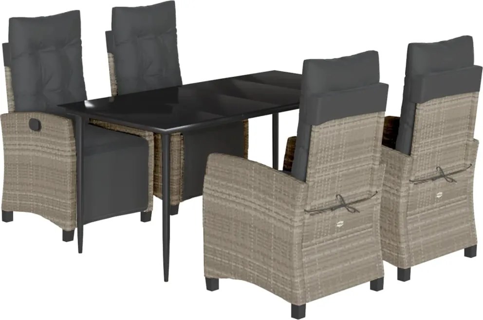 vidaXL 5részes világosszürke polyrattan kerti étkezőgarnitúra párnával