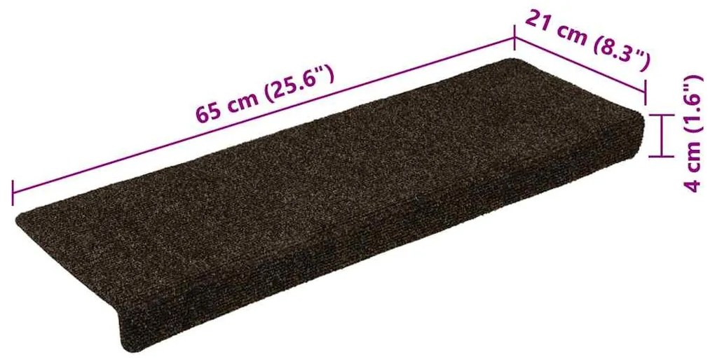 15 db öntapadós lépcsőszőnyeg, sötétbarna, téglalap alakú széllel, 65 x 21 x 4 cm