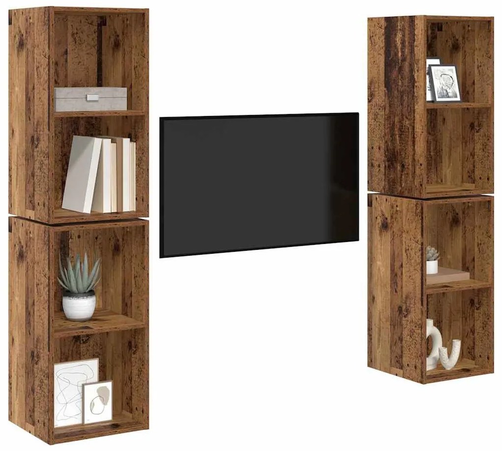 Fali TV Szekrény 4 pcs Régi fa 37 x 37 x 72 cm Faanyag