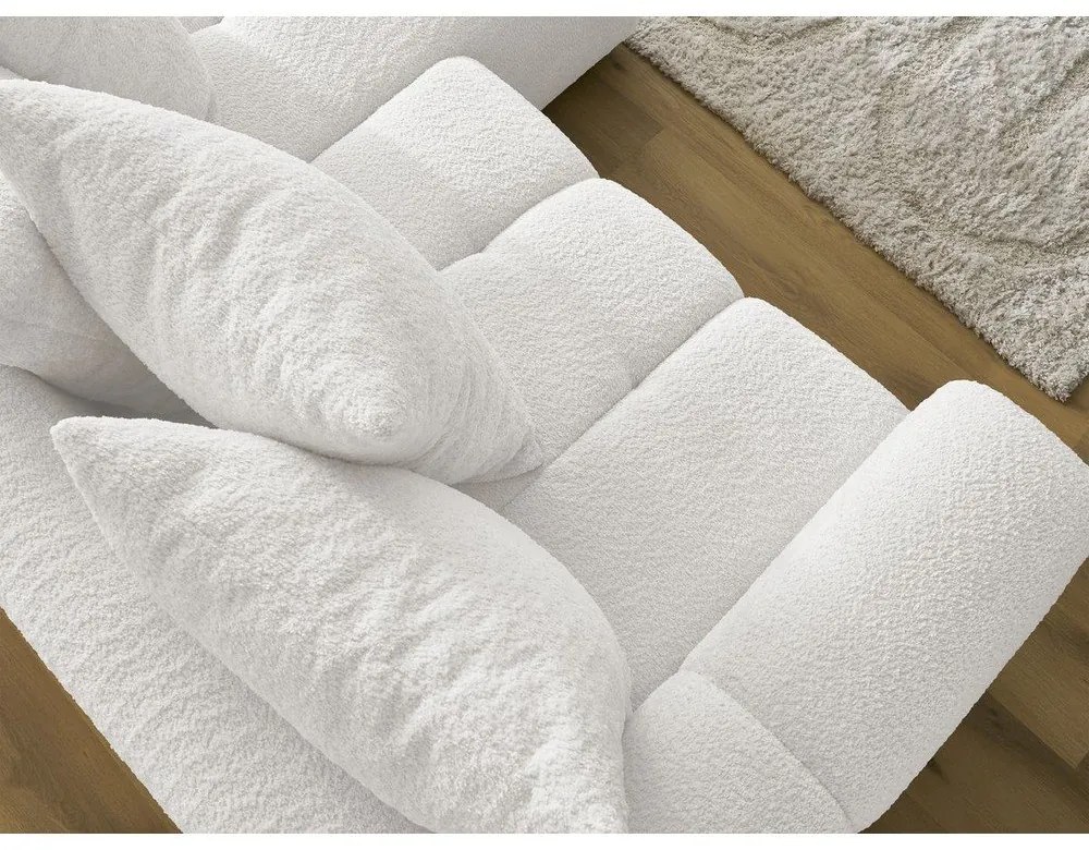 Fehér buklé kinyitható-tárolóhelyes sarokkanapé (jobb oldali-heverő résszel) Roxelane – Bobochic Paris