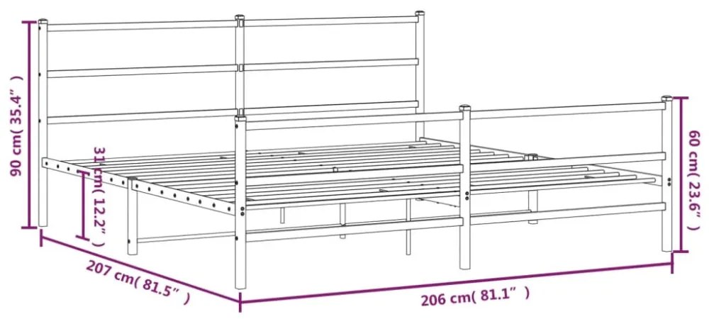 fehér fém ágykeret fej- és lábtámlával 200 x 200 cm