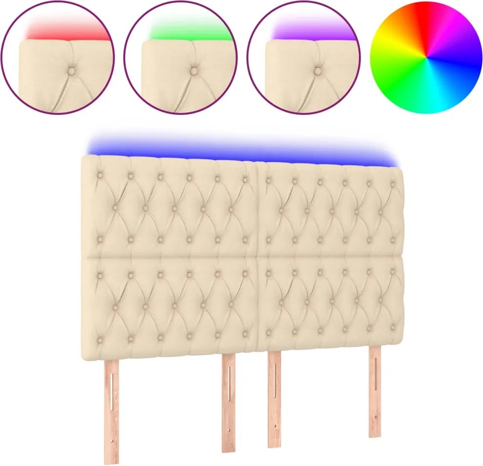vidaXL krémszínű szövet LED-es fejtámla szárnyakkal 160x7x118/128 cm