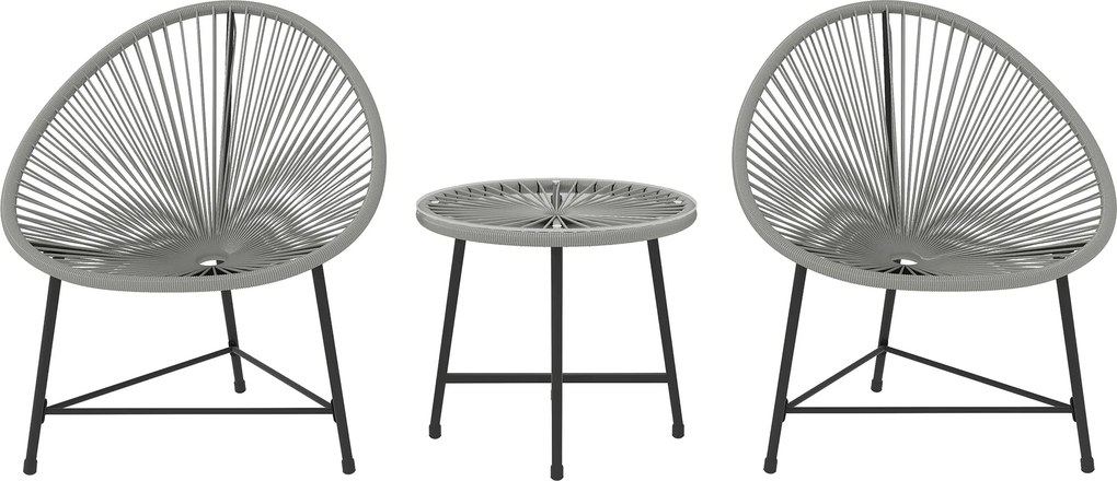 Outsunny polyrattan kerti szett, 3 részes, 2 személyes — 2 Acapulco-stílusú szék és üvegasztal, időjárásálló, szürke | Aosom