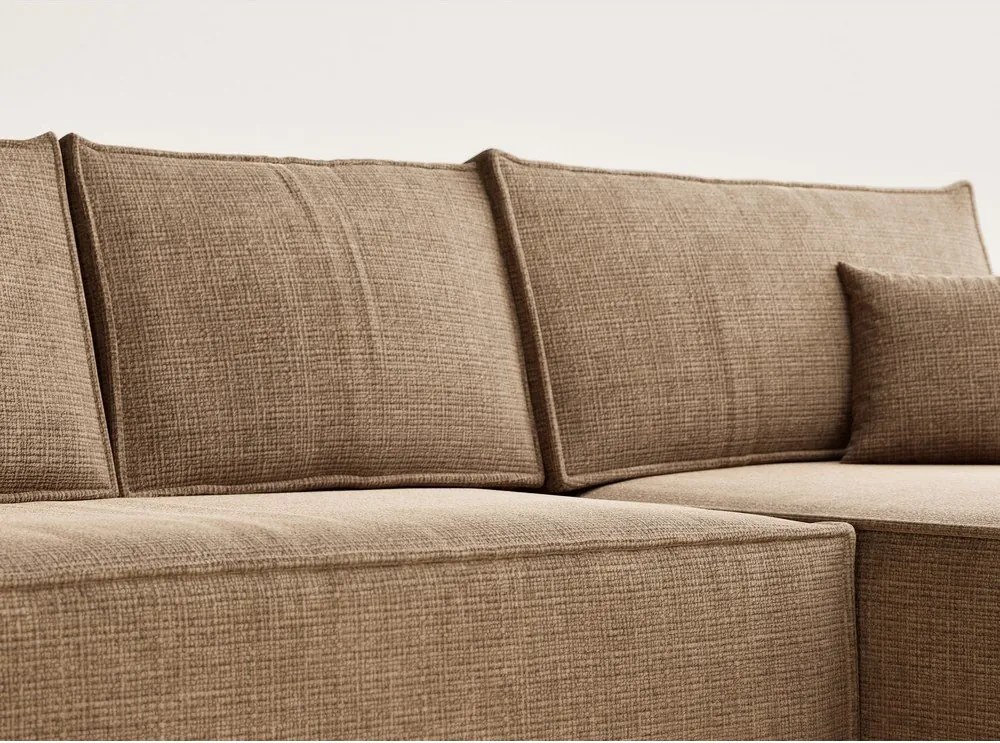 Világosbarna zsenília kinyitható-tárolóhelyes sarokkanapé (jobb oldali-heverő résszel) Maze – Maison de Rêve