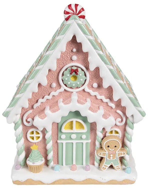Rózsaszín mézeskalács házikó mézivel karácsonyi dekoráció 20x16x25 cm