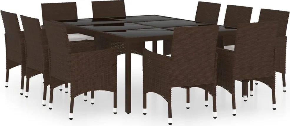 vidaXL 11 részes barna polyrattan kültéri étkezőgarnitúra