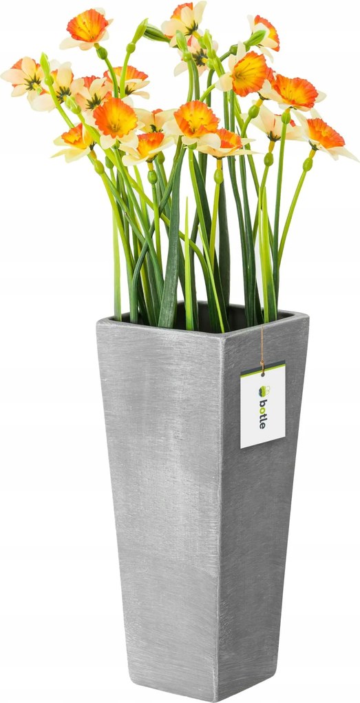 Kerámia váza Szürke beton matt trapéz virágos üveg H 25cm