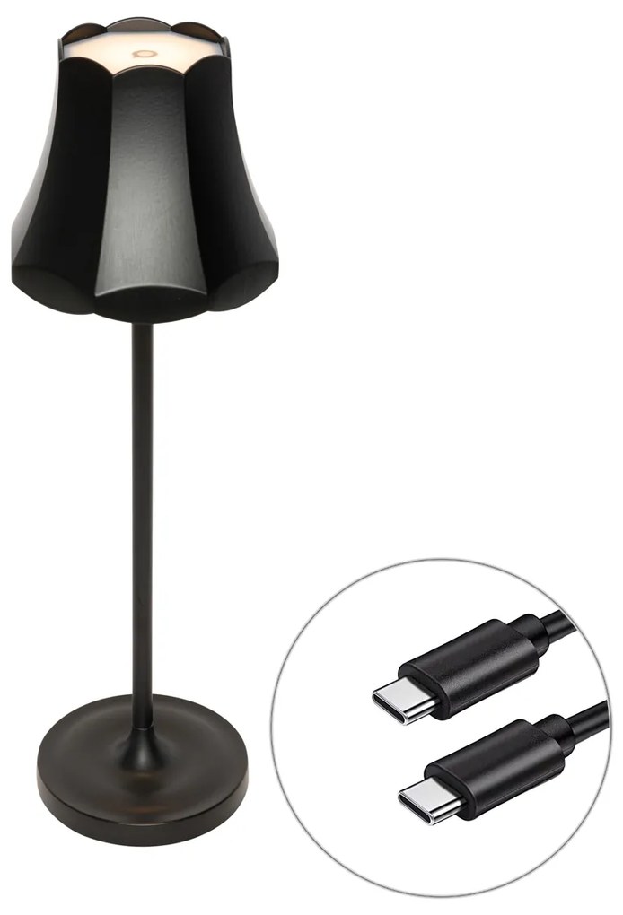 Retro asztali lámpa fekete újratölthető IP44 - Granny
