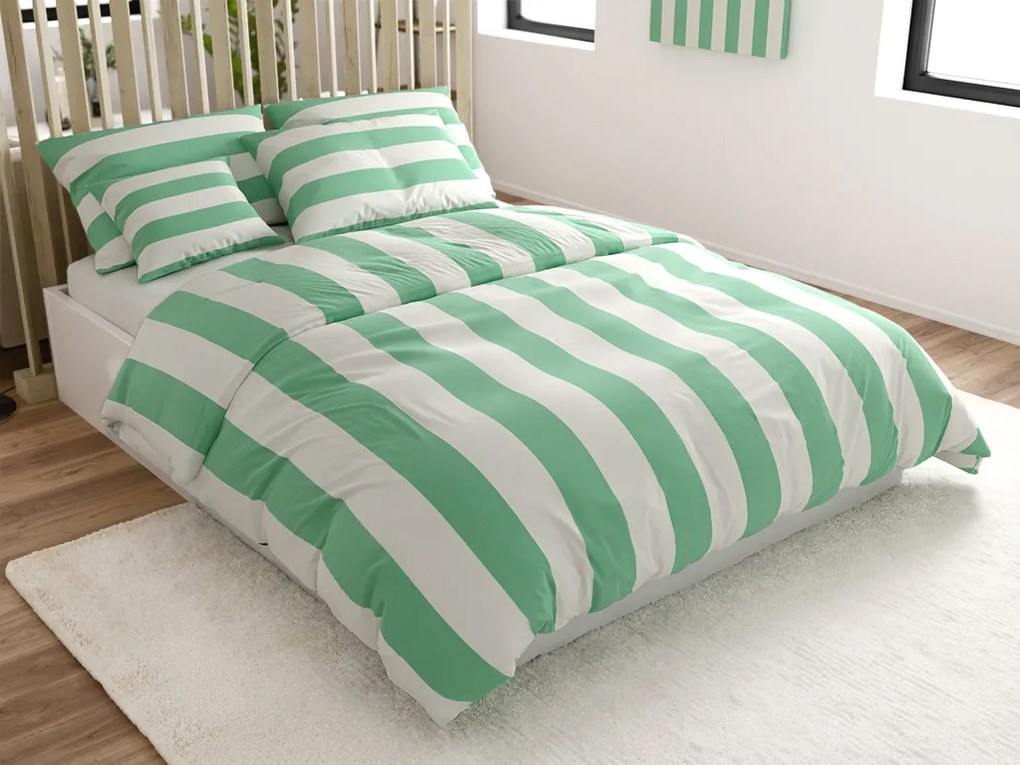 Pamut ágynemű STRIPES fehér-zöld Ágyneműhuzat mérete: 70 x 90 cm | 140 x 200 cm