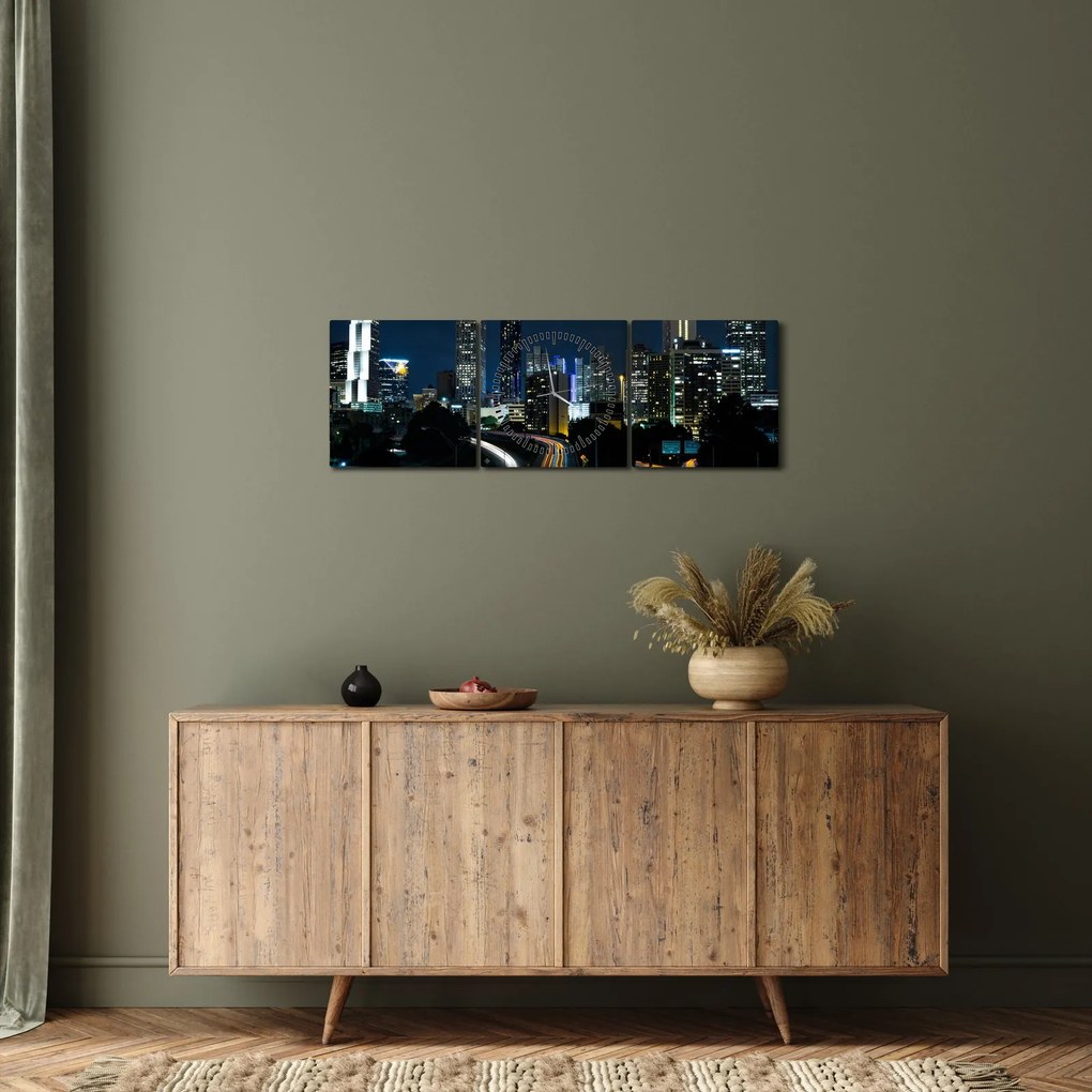 Éjszakai metropolisz képe (órával) (90x30 cm)