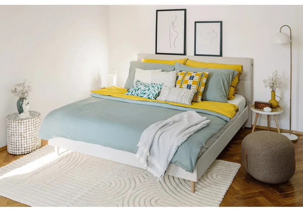 Bézs kárpitozott franciaágy ágyráccsal 180x200 cm Elyna – Bobochic Paris