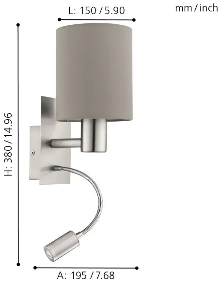 Eglo 96478 - LED flexibilis lámpa PASTERI 1xE27/40W+LED/3,8W taupe