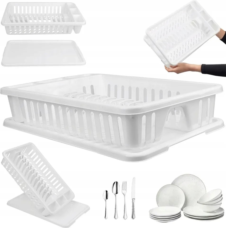 Konyhai edényszárító Kis csepegtető evőeszköz mosogatóhoz Műanyag Fehér