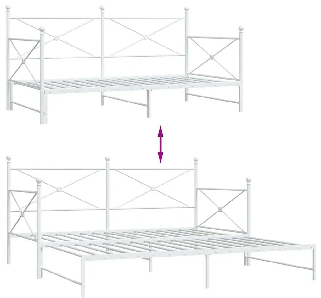 Daybed with Trundle without Mattress White 100x200 cm acél