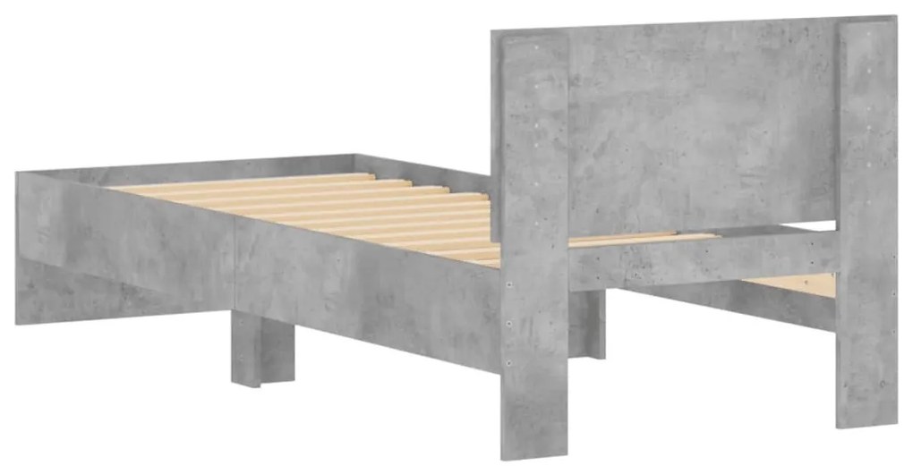 betonszürke szerelt fa ágykeret fejtámlával 90 x 200 cm