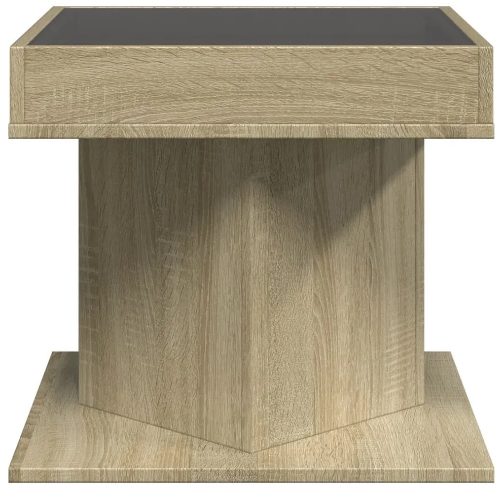 sonoma tölgy szerelt fa dohányzóasztal LED-del 50 x 50 x 45 cm