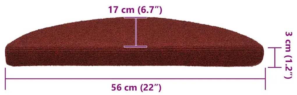 öntapadós lépcsőszőnyegek 30 db 56 x 17 x 3 cm bordói félkör alakú