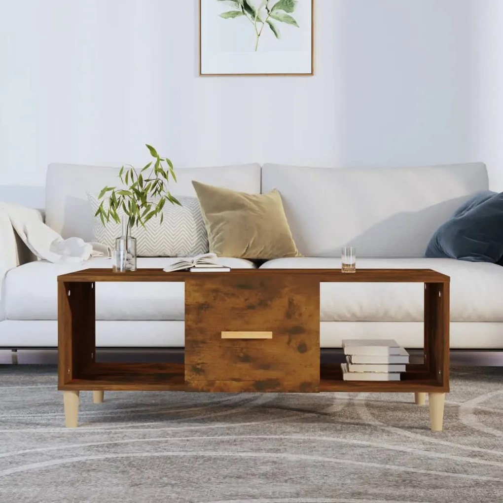 Füstös tölgy színű szerelt fa dohányzóasztal 102 x 50 x 40 cm