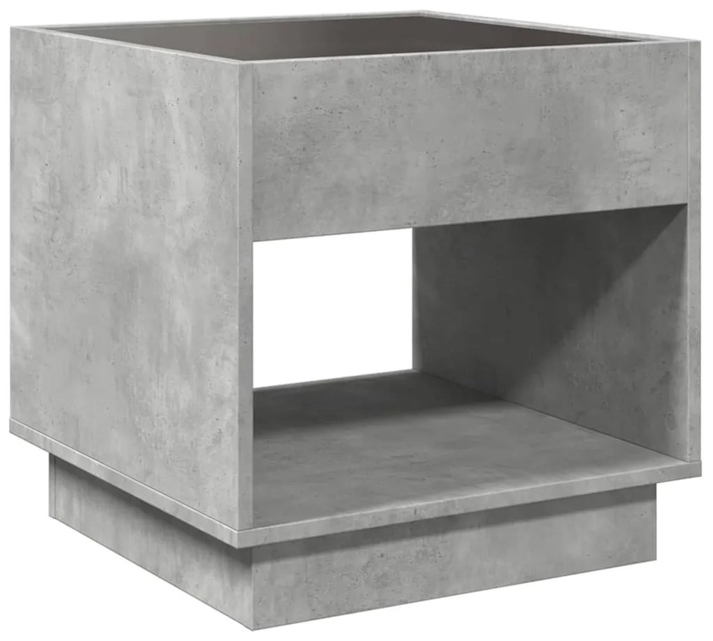 betonszürke végtelen hatású LED-es dohányzóasztal 50x50x50 cm