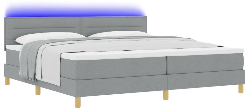 Box Spring Ágy Matrac &amp; LED Világítással Szürke 200x200 cm Szövet