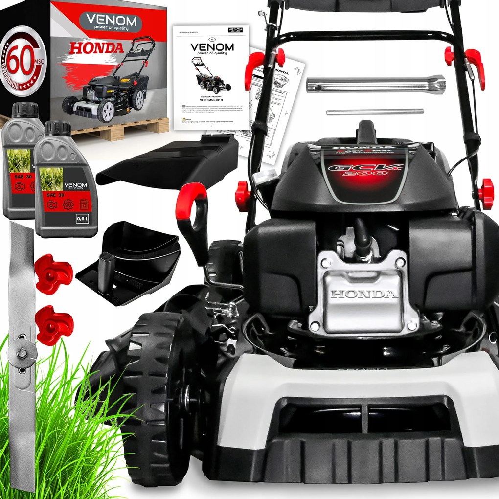 Erős Benzinmotoros Fűnyíró 53CM-ES Motorral Honda 201CC Mulcsozás 9IN1