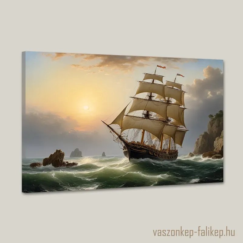 Vitorláshajó a sziklák ölelésében tájkép – prémium falikép 60x40 cm