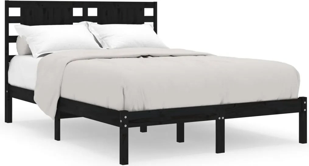 vidaXL fekete tömör fenyőfa ágykeret 200 x 200 cm