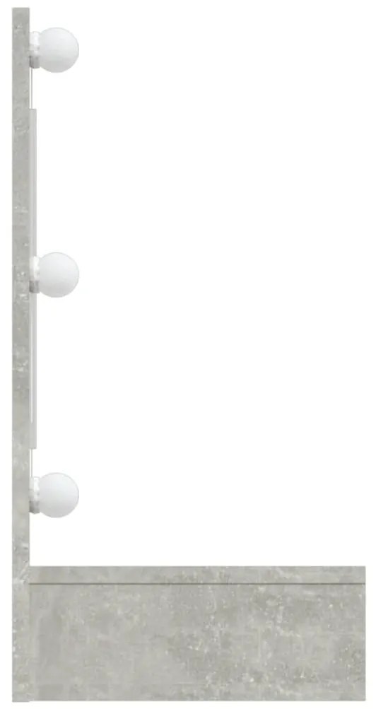 betonszürke tükrös szekrény LED-ekkel 90 x 31,5 x 62 cm