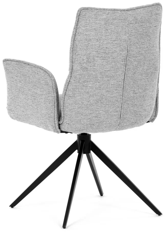 Scaun de dining rotativ, tapițat cu material textil gri, mecanism rotativ 360°, picioare metalice negre