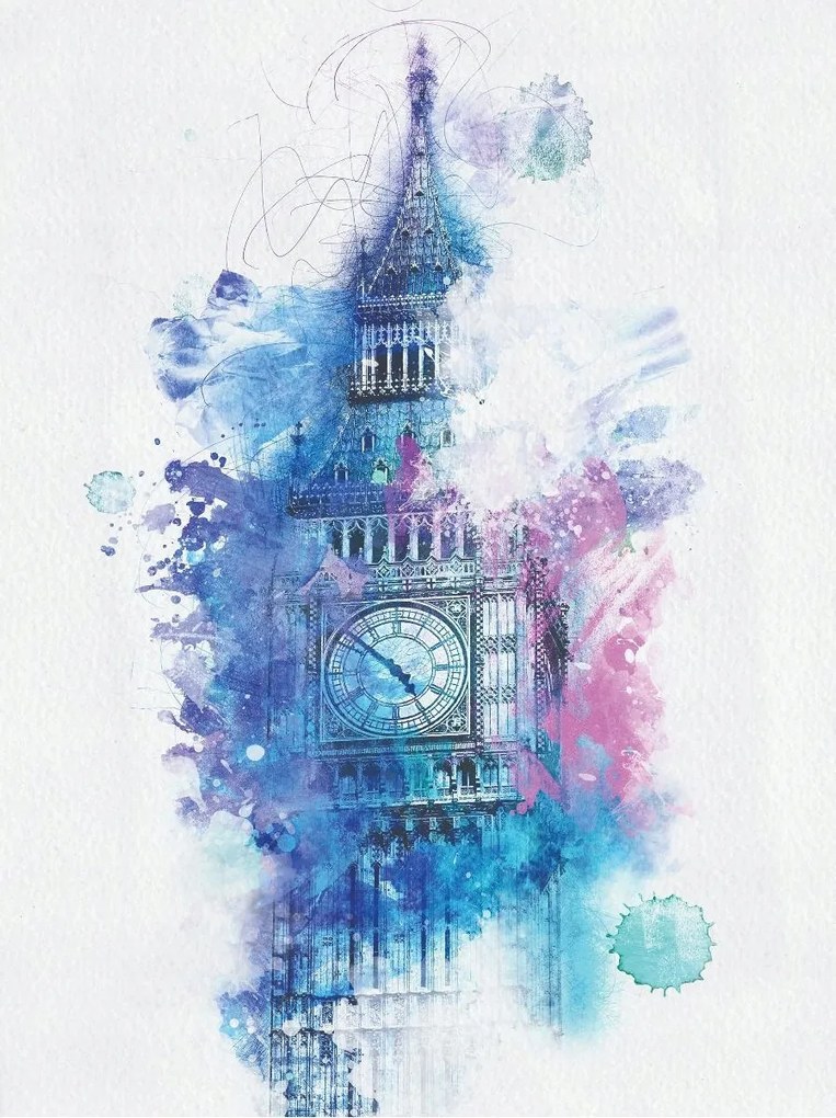 Flizelin fotótapéta Big Ben London Akvarell Építészet 184x254 +ragasztó