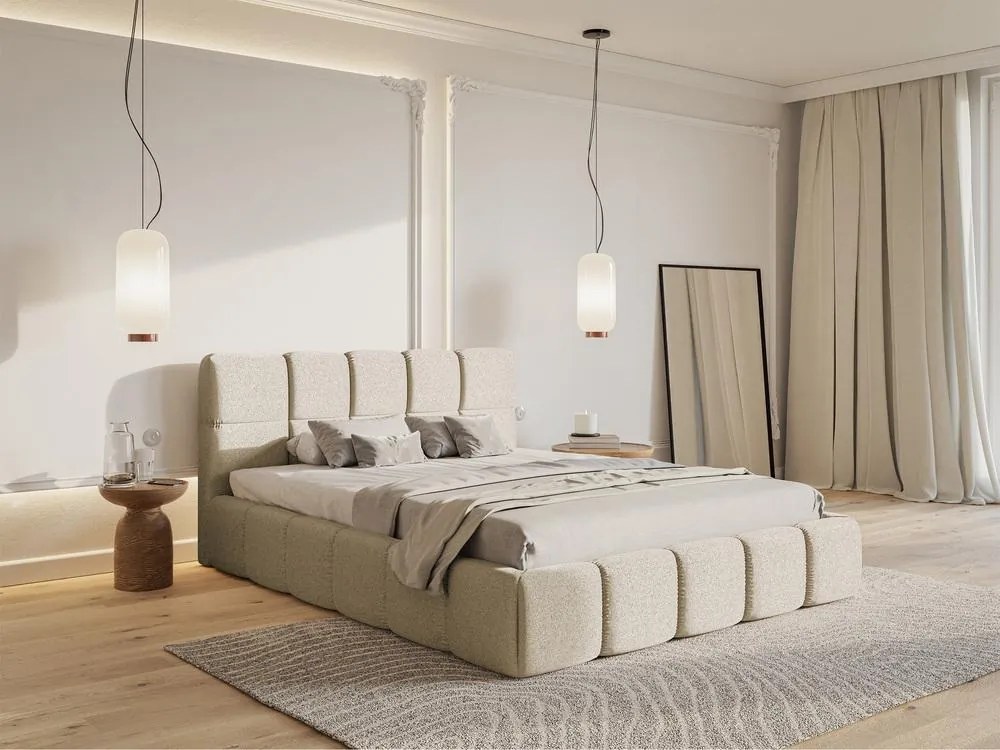 Franciaágy 160 cm Cirsten 160B (ágyráccsal) (világos bézs). 1099513