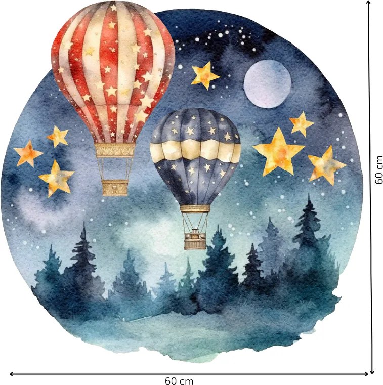 PIPPER. Kör alakú falmatrica "Hőlégballonok az erdő felett" Méret: 100cm