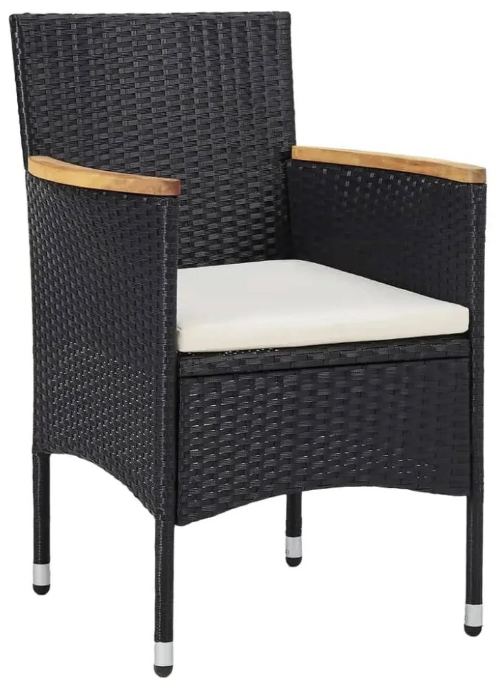 5 részes fekete polyrattan és tömör fa kerti bisztrószett